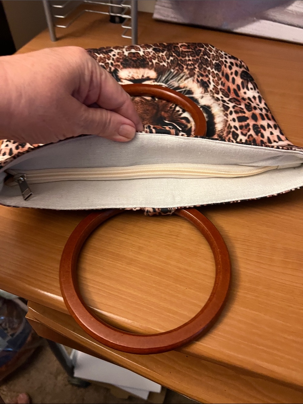 Tiger Print Round-Handle Tote Bag in Brown - Picture 8 of 8